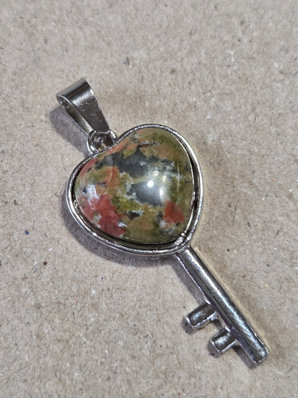 Unakite Stone Vintage Key Pendant Necklace